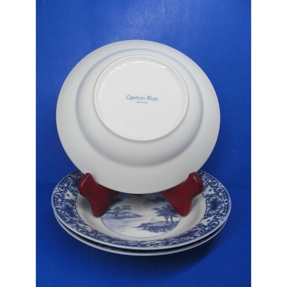 Canton Blue One 9 1/4"  Serving Bowl And Three 8"  Soup Pasta Cereal Bowls VGC - Picture 10 of 14